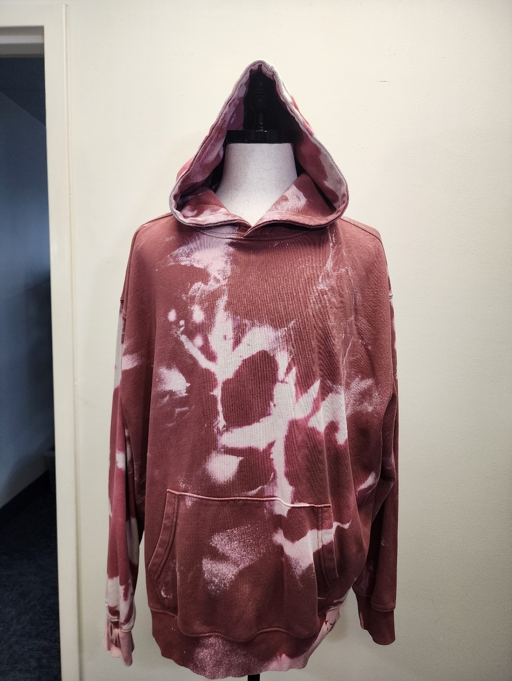 Upcycled Marble Wash Hoodie Old Navy Rust Red Bleach Dyed Oversized Size XXL